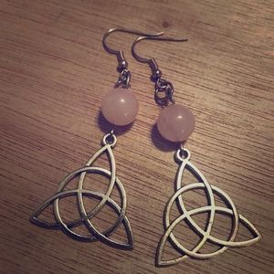 Triquetra Trinity Knot Rose Quartz Earrings